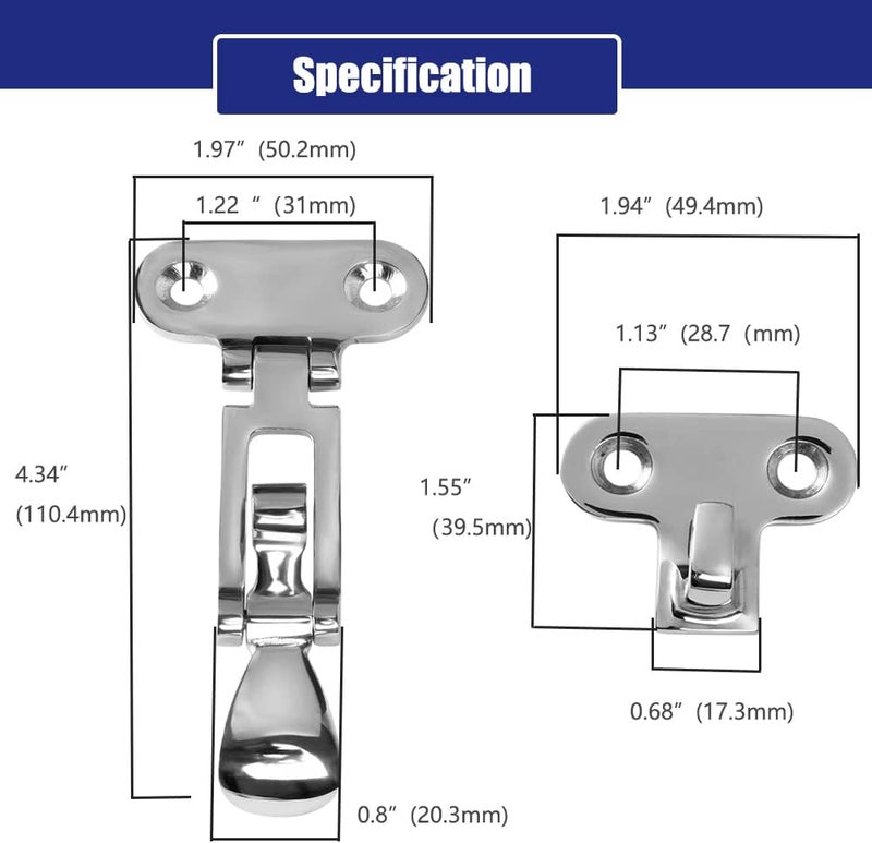 ODYSUNRAL Marine Grade Boat Door Hatch Anti-Rattle Latches, Hold Down Clamp Latches, Solid Construction, Lockable, 316 Stainless Steel with Screws(2 PCS) - Image 2